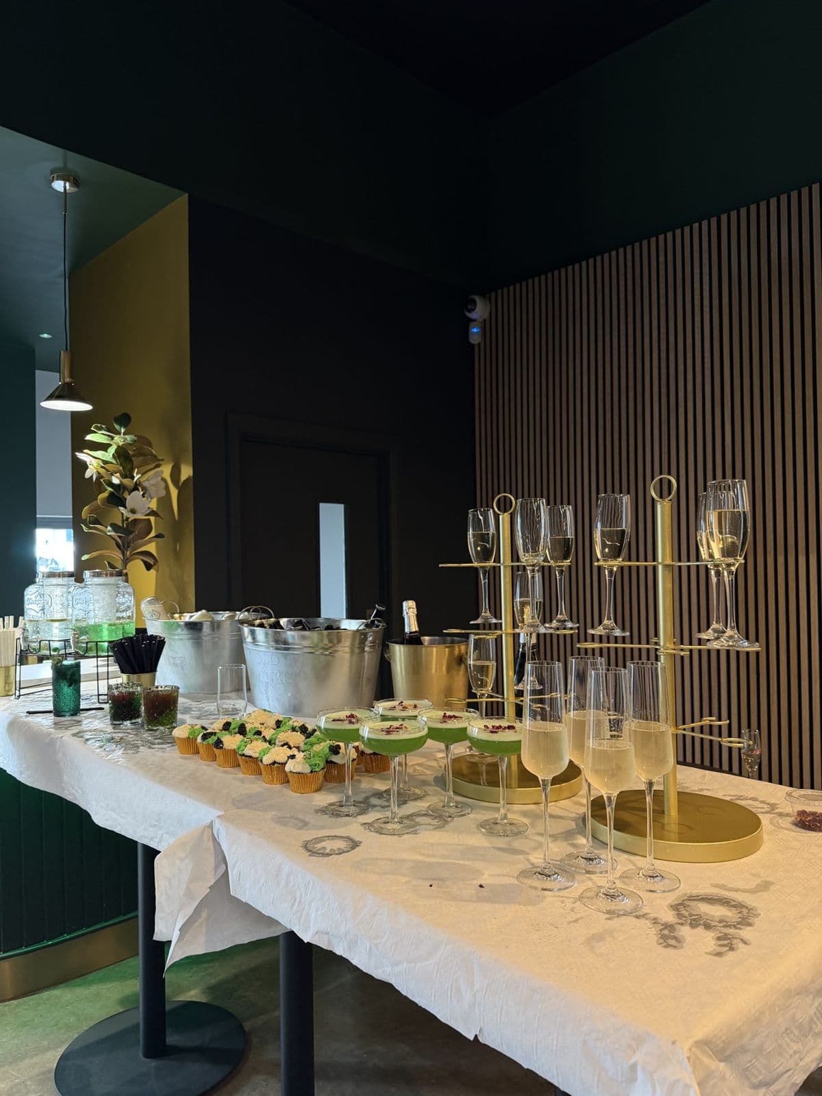 Food and drinks table at an event