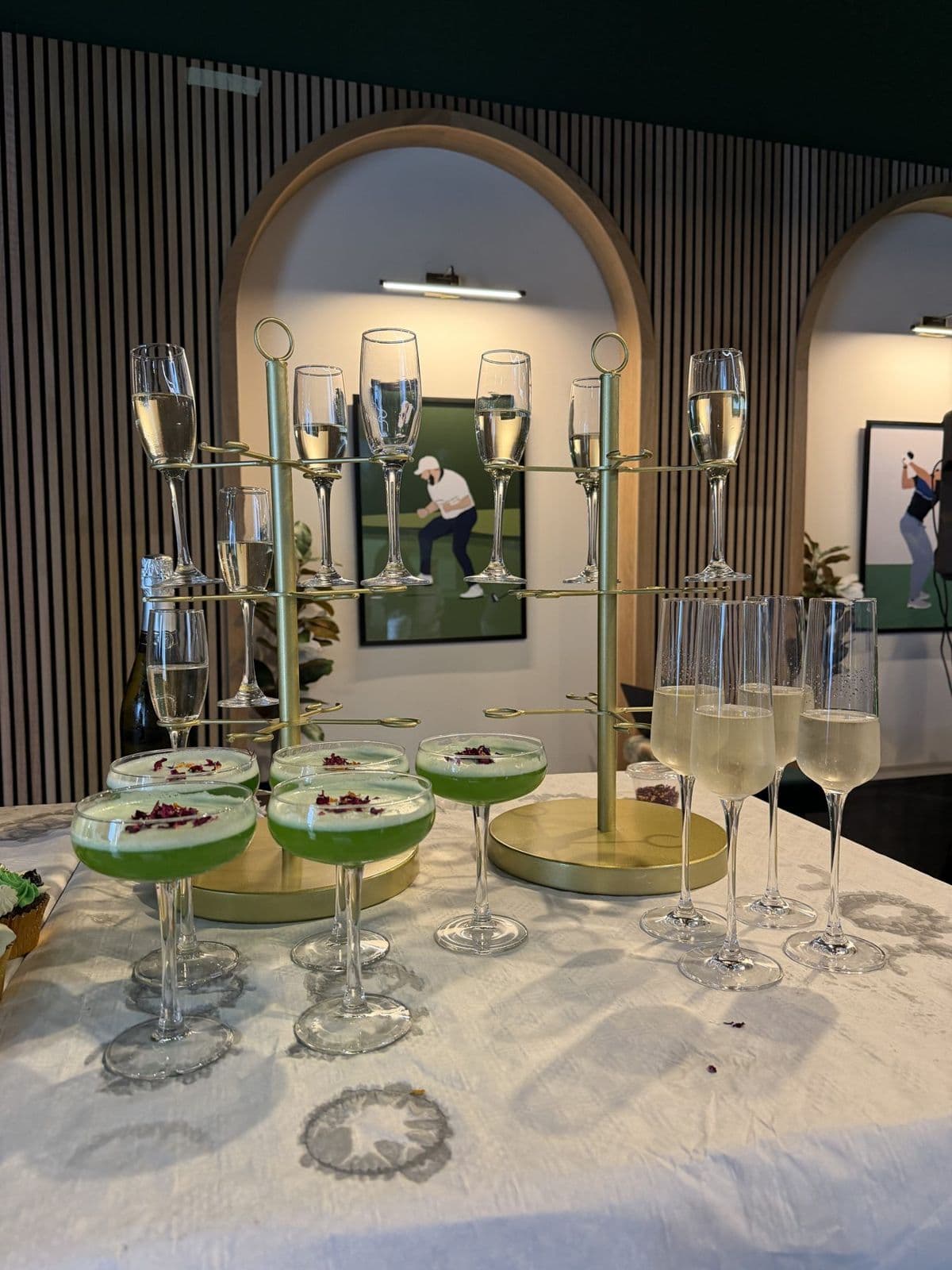 Champagne tower and drinks reception