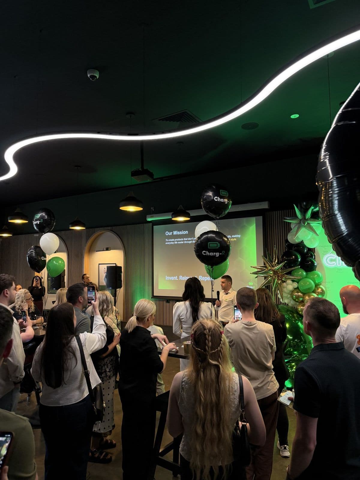 Guests mingling at an evening event