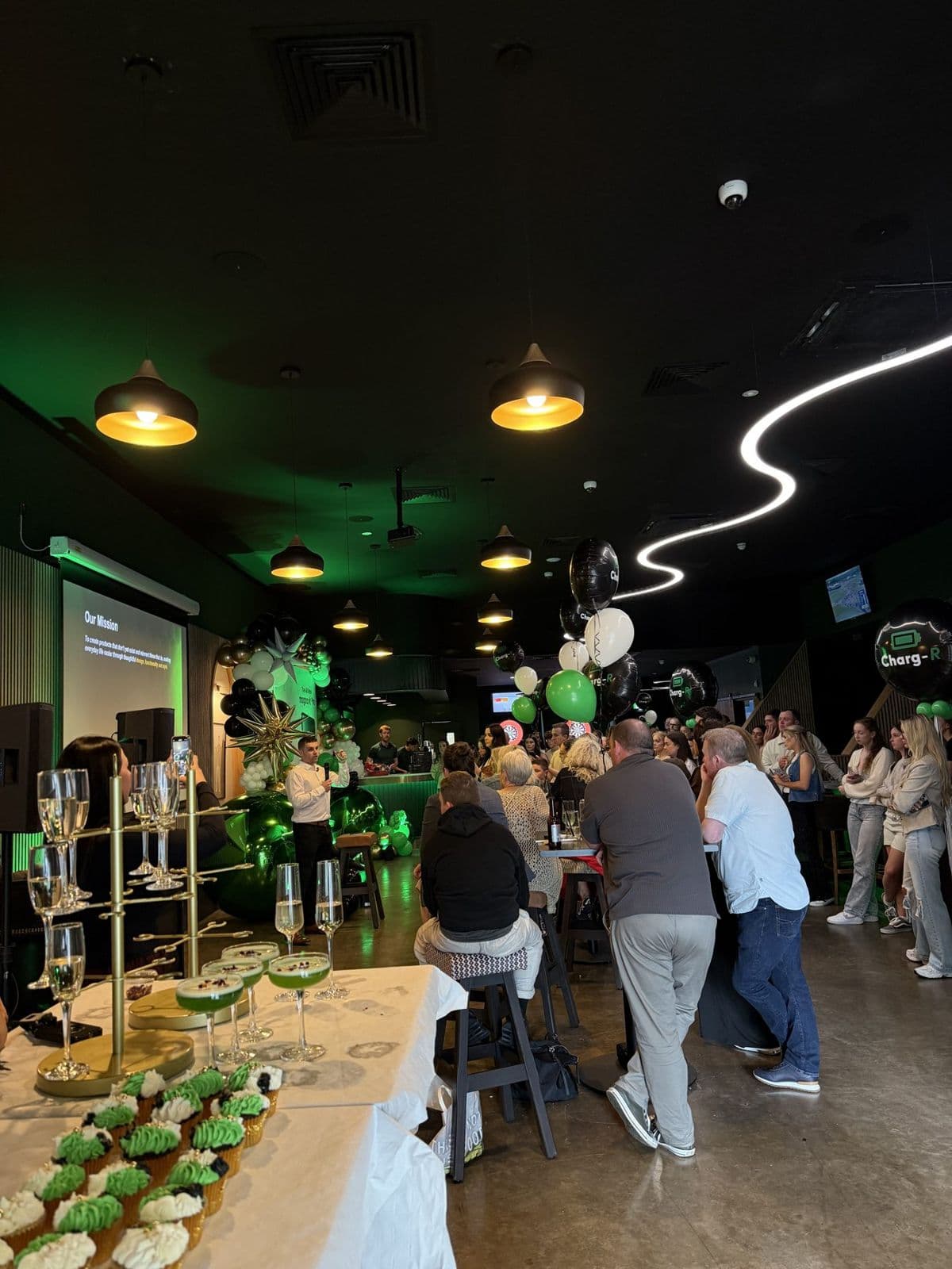 Party atmosphere with balloons and lighting