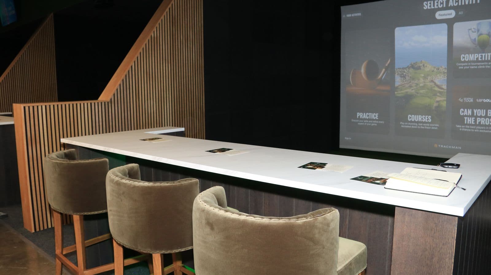 Simulator bay with bar counter
